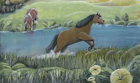 Horse crossing water